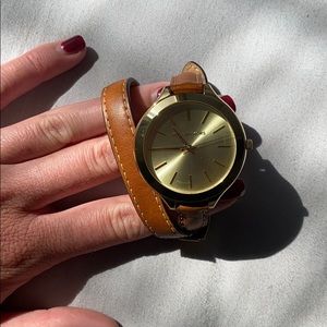 Michael Kors Leather Wrap Watch Gold / Tan